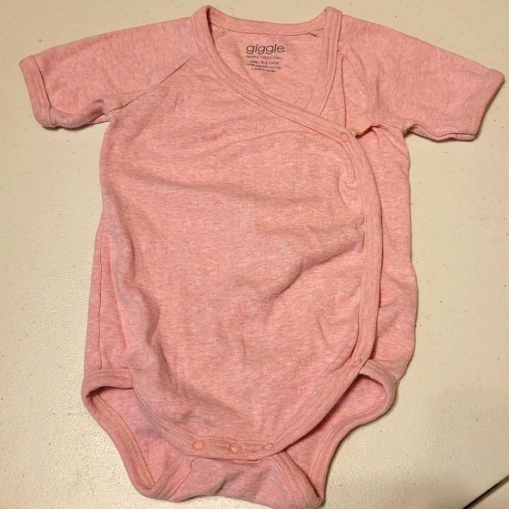 Giggle cross over onesie 3-6 months pink organic cotton